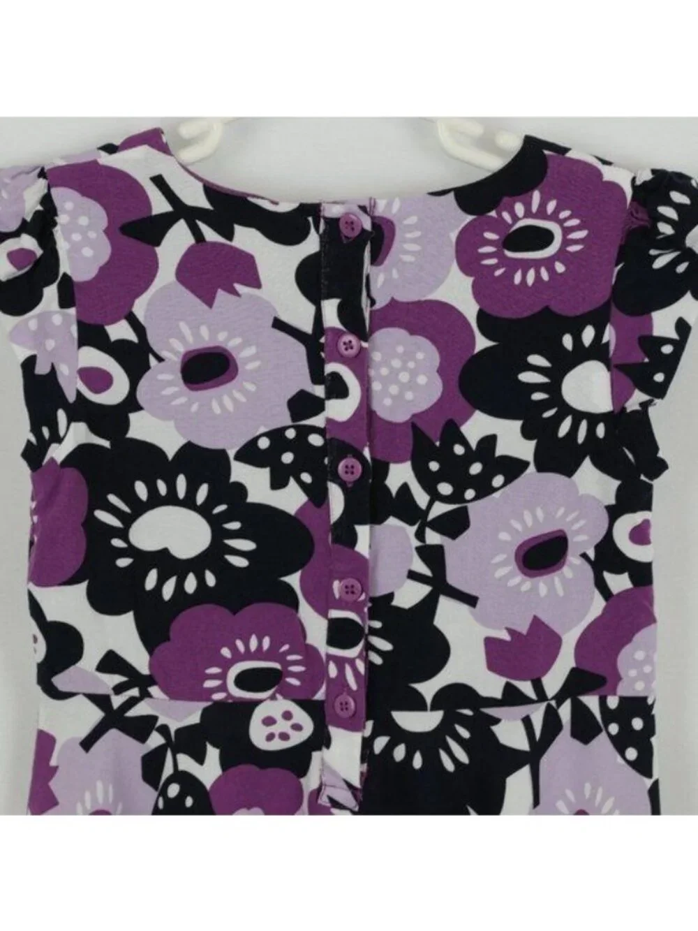 Polarn O. Pyret Girls Size 5-6 Purple White Floral Cap Sleeve Knit Casual Dress